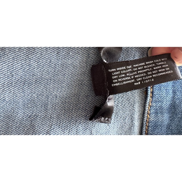 AQUA Women's Puff Sleeve Denim Long Sleeve Jean Jacket XS Blue Fitted Chic Short - Picture 10 of 13